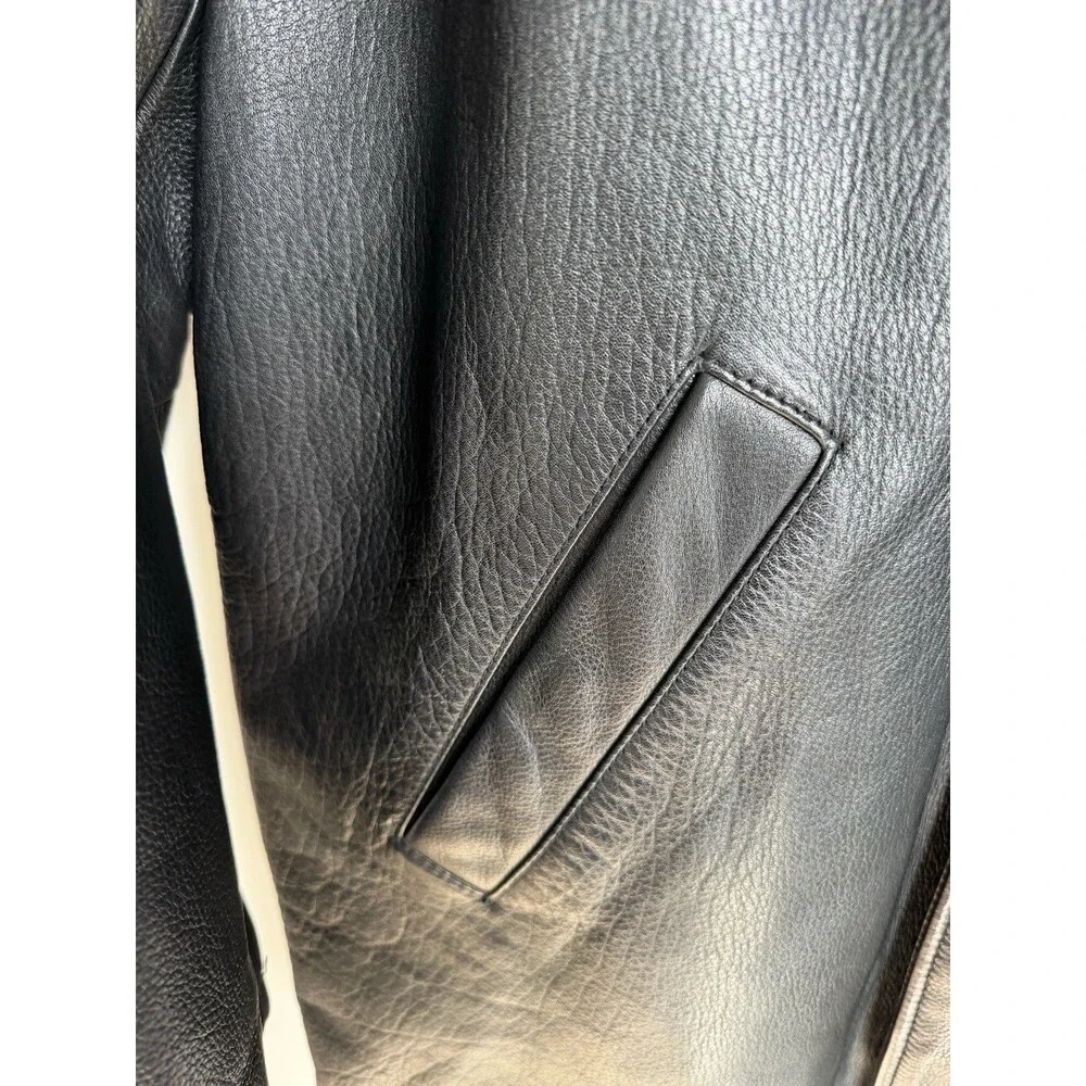 Men’s Black Leather Coat-Thinsulate Zip Out Lining-Large-Buttons-Oakwood Brand